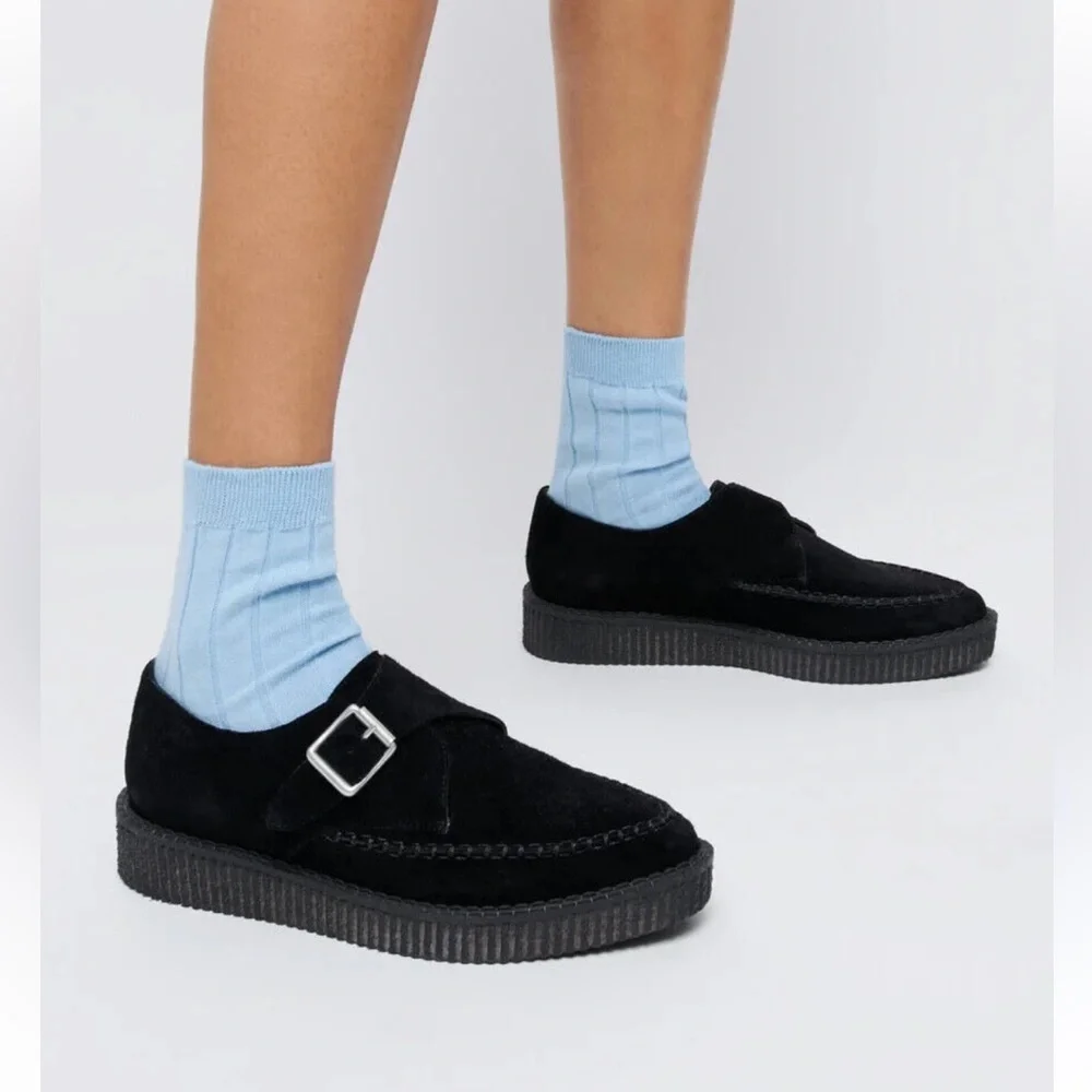 Re/ Done 70s Creeper Black Suede Platform Shoes